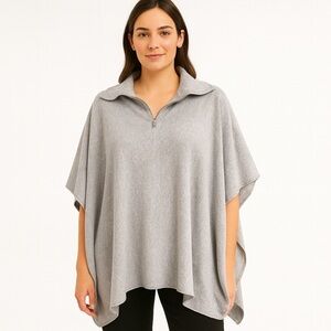 Banana Republic Poncho Gray Knit Half Zip One Size